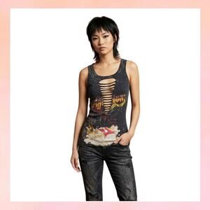 Affliction American Customs Graphic Tank Top Slashed Front Y2K Grunge
